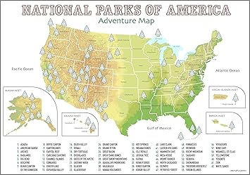 Usa National Parks Scratch Off Poster Only Up To Date Geographic Map With All 61 Scratchable National Parks Poster Size A2 Includes States Territories With Scratch Pick Cloth Map Of All National Parks