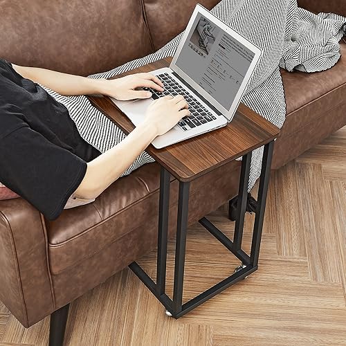 Miniatura 10 de VASAGLE Mesa auxiliar, bandeja de TV en forma de C con marco de metal, ruedas enrollables para café, laptop, tableta, mesa auxiliar industrial para