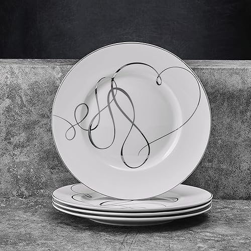 Miniatura 5 de Mikasa Love Story - Platos de ensalada con bandas de platino, juego de 4, 8.5 pulgadas, color blanco