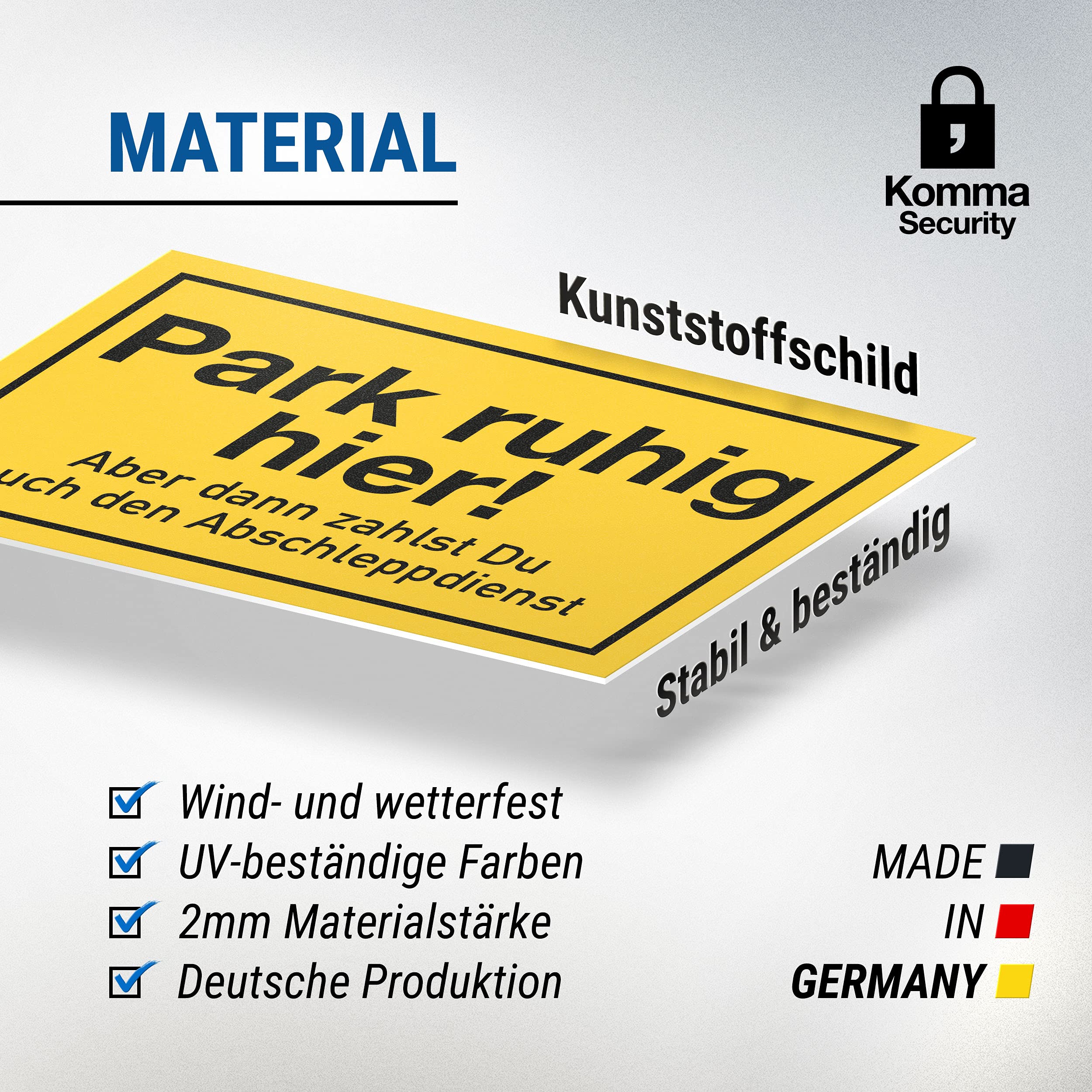 Komma Security Parkverbotsschild Lustig, 30x20 Cm - Privatparkplatz Schild Zum Aufhängen
