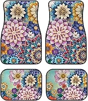Vista 22 de Yewattles - Set de 4 alfombrillas para auto con estampado de rosa roja, delanteras y traseras, antideslizantes, ajuste universal para sedán