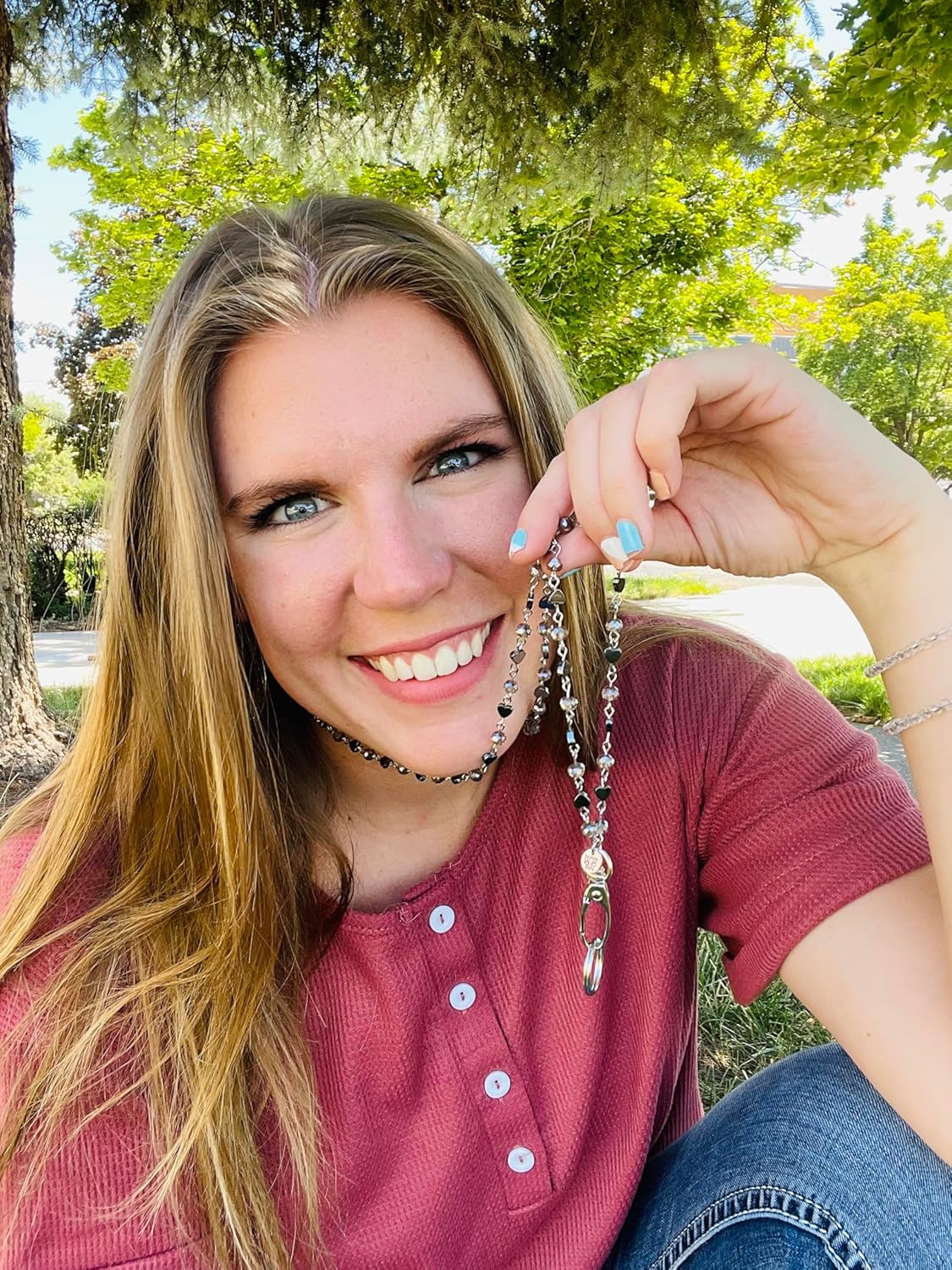 Hidden Hollow Beads Hematite & Crystal Chain Lanyards for ID Card Badge Holder, Women Teacher Nurse Cruise Key Keychain Cell Phone - Image 3