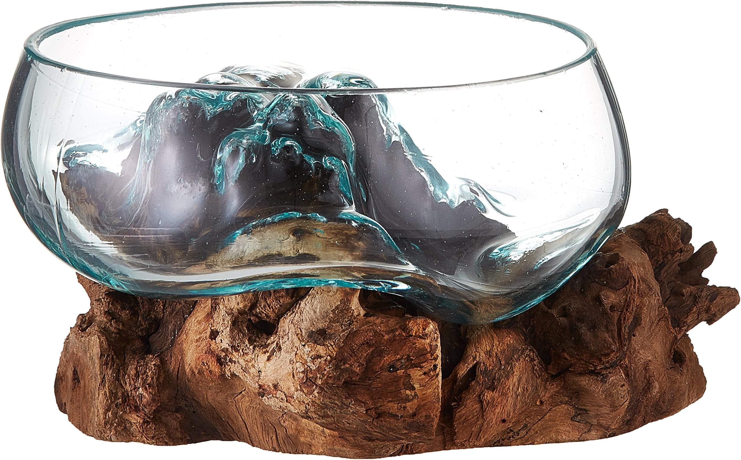 Cohasset Molten Glass | #658-20 | Wide Mouth Molten Glass | Terrarium | Fairy Garden | Approximately 8" Wide | Natural Wood and Recycled Glass |