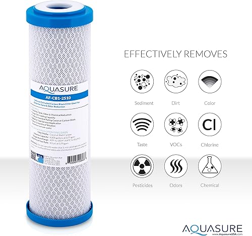 Miniatura 3 de Aquasure Pioneer Series - Filtro de agua de bloque de carbono sólido de coco de 1 micrón, 10 x 2.5 pulgadas