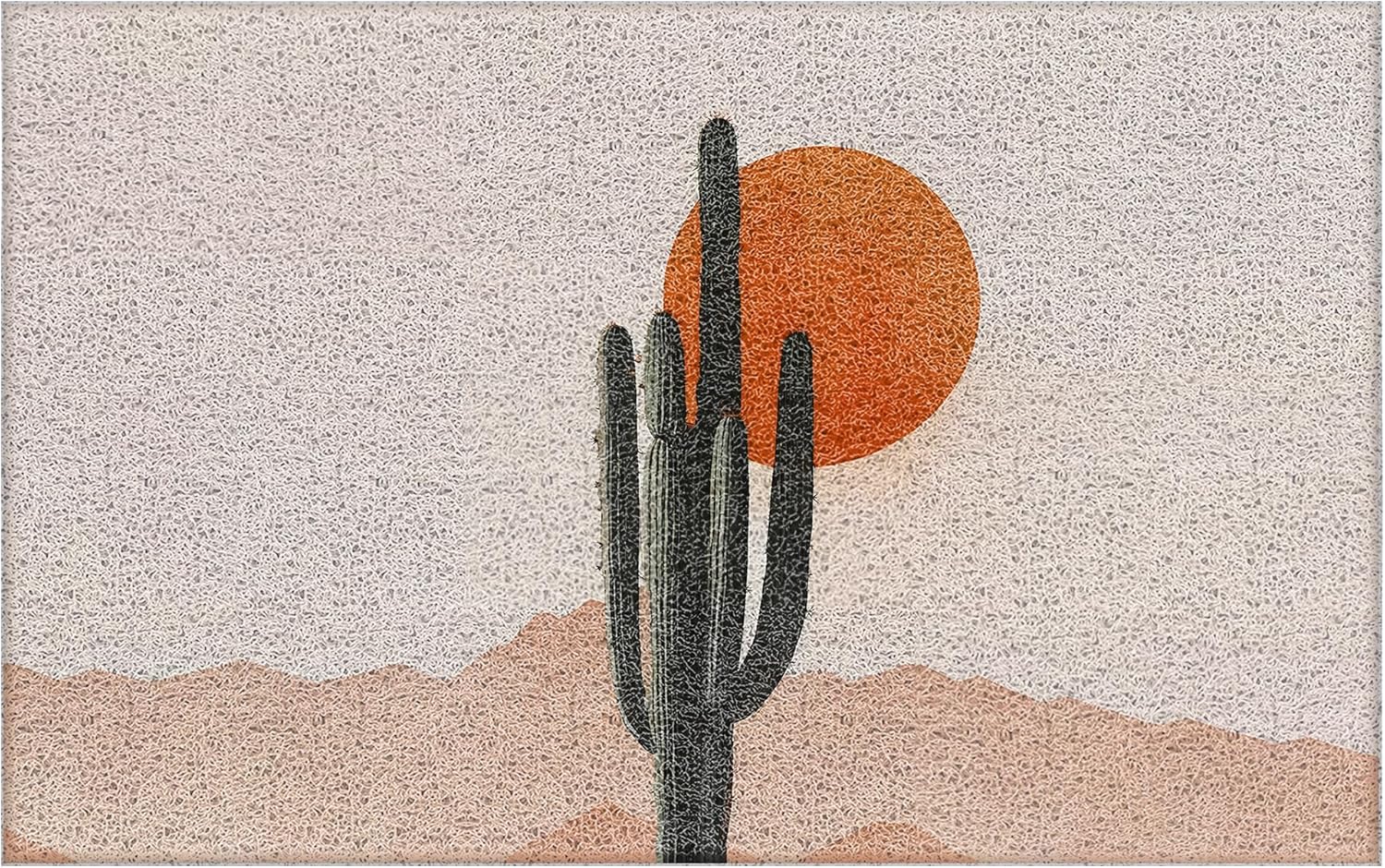 Boho Western Cactus Desert Sun Door Mat, Western Boho Doormat Non-Slip for Front Door Porch Indoor Outside Entrance Entryway, Mid Century Southwestern Nature Landscape Welcome Mat, 17x30 Inch