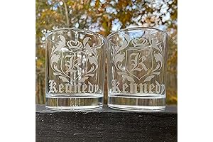 Personalized Engraved Monogram Whiskey Rocks Glass Set of 2