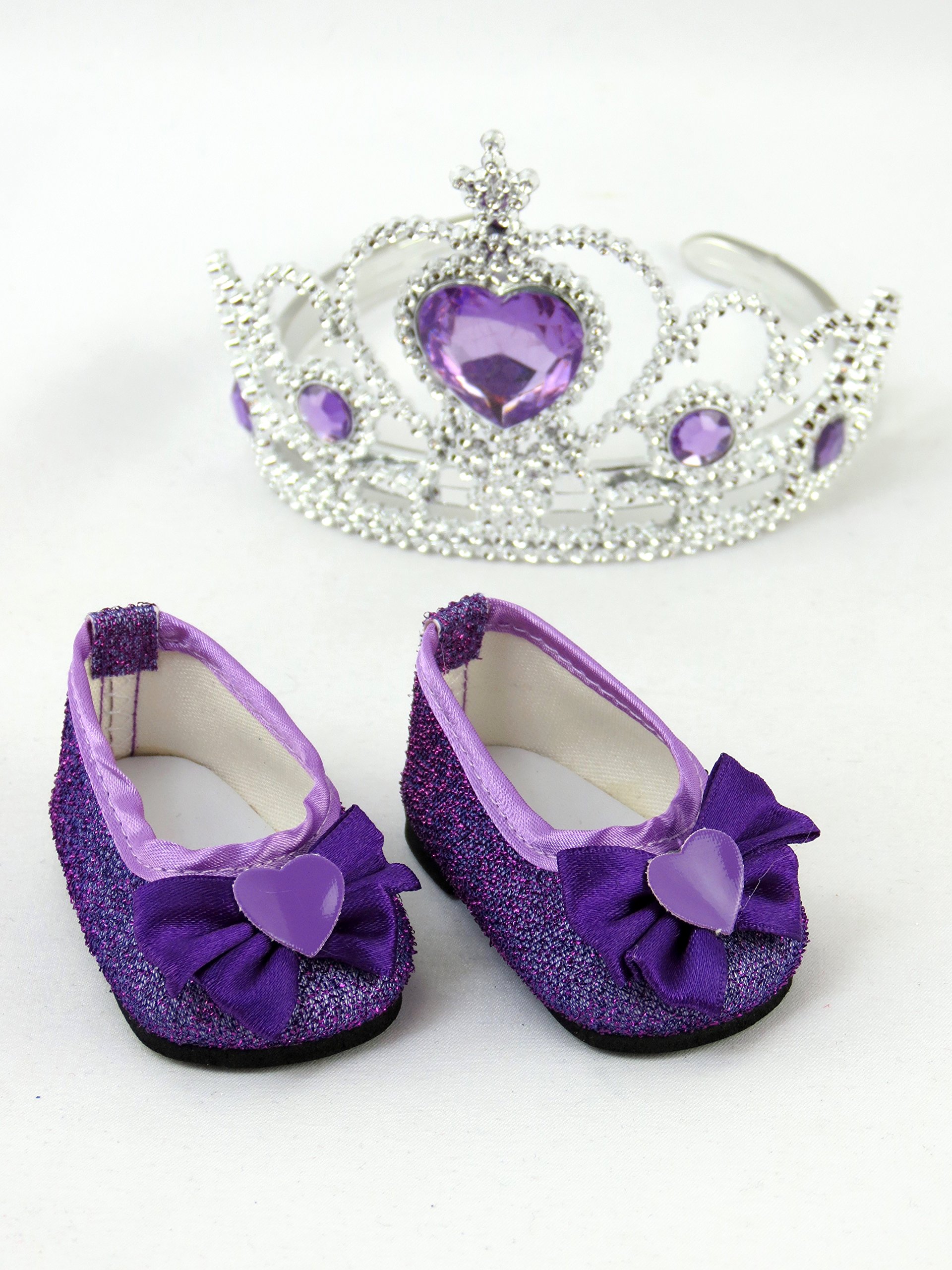 American Fashion World Purple Crown And Bow Shoes 18 Inch