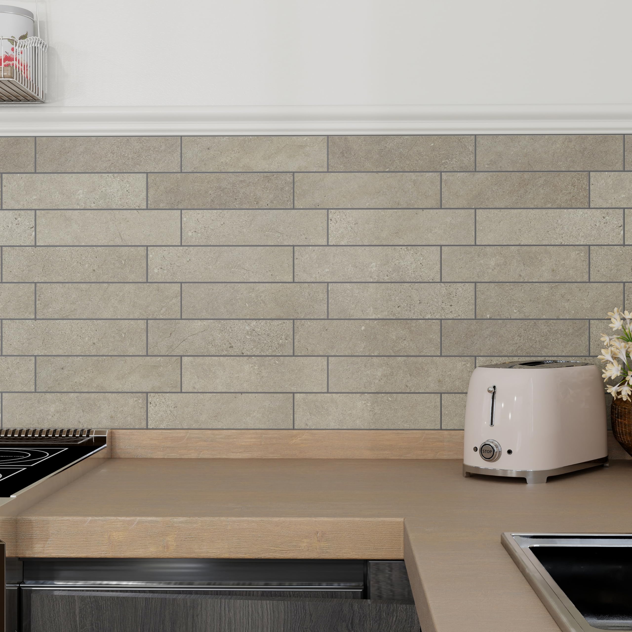COLAMO 10 azulejos de pared de piedra sintética mate gris roca, ladrillo autoadhesivo para azulejos de pared decorativos, salpicaduras para cocina, sala de estar, dormitorio, baño, chimenea