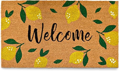 MAINEVENT Tapete de limón, 30 x 17 pulgadas, alfombra para exteriores, tapete de fibra de coco amarillo, tapete de puerta Hello Spring