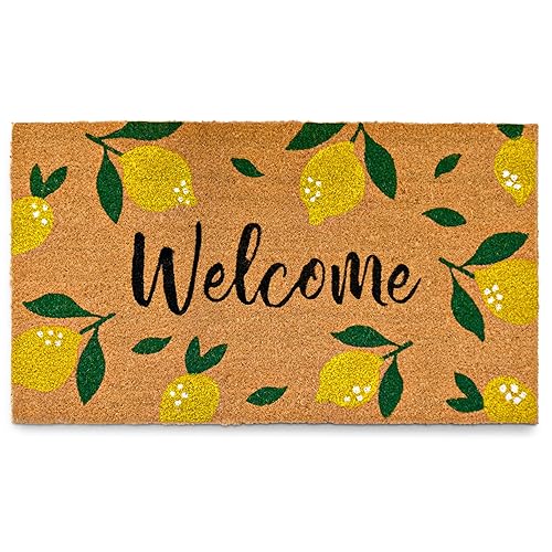 MAINEVENT Lemon Doormat, 30x17 Inch, Outdoor Rug, Yellow Coir Doormat,