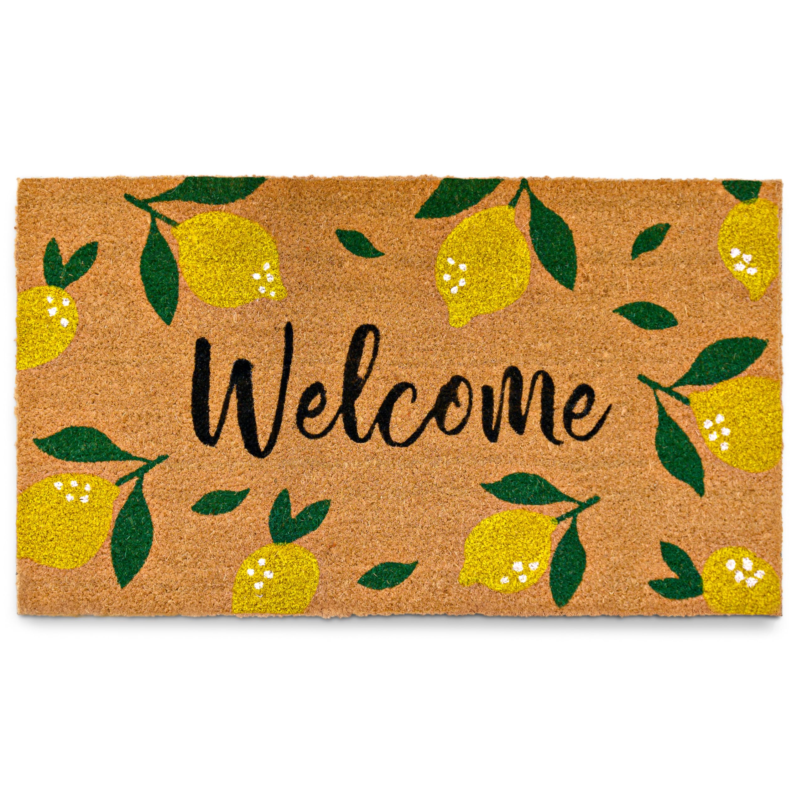 - MAINEVENT Lemon Doormat, 30x17 Inch, Outdoor Rug, Yellow Coir Doormat, Hello Spring Door Mat