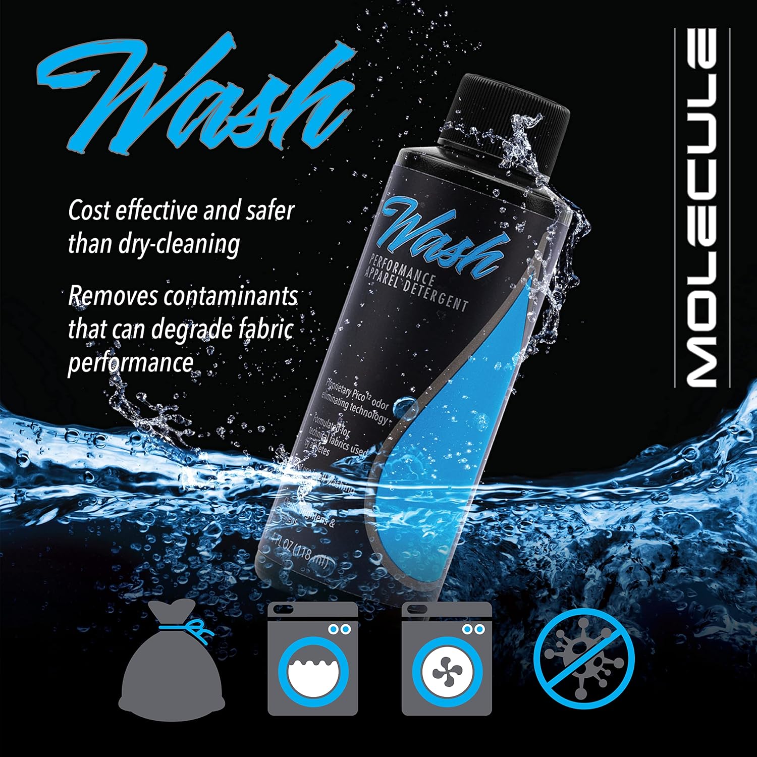 Molecule Wash Performance Apparel Detergent | Concentrated Liquid Laundry Soap for Technical Fabrics & Sports Gear | Fresh Scent | 1 Gallon
