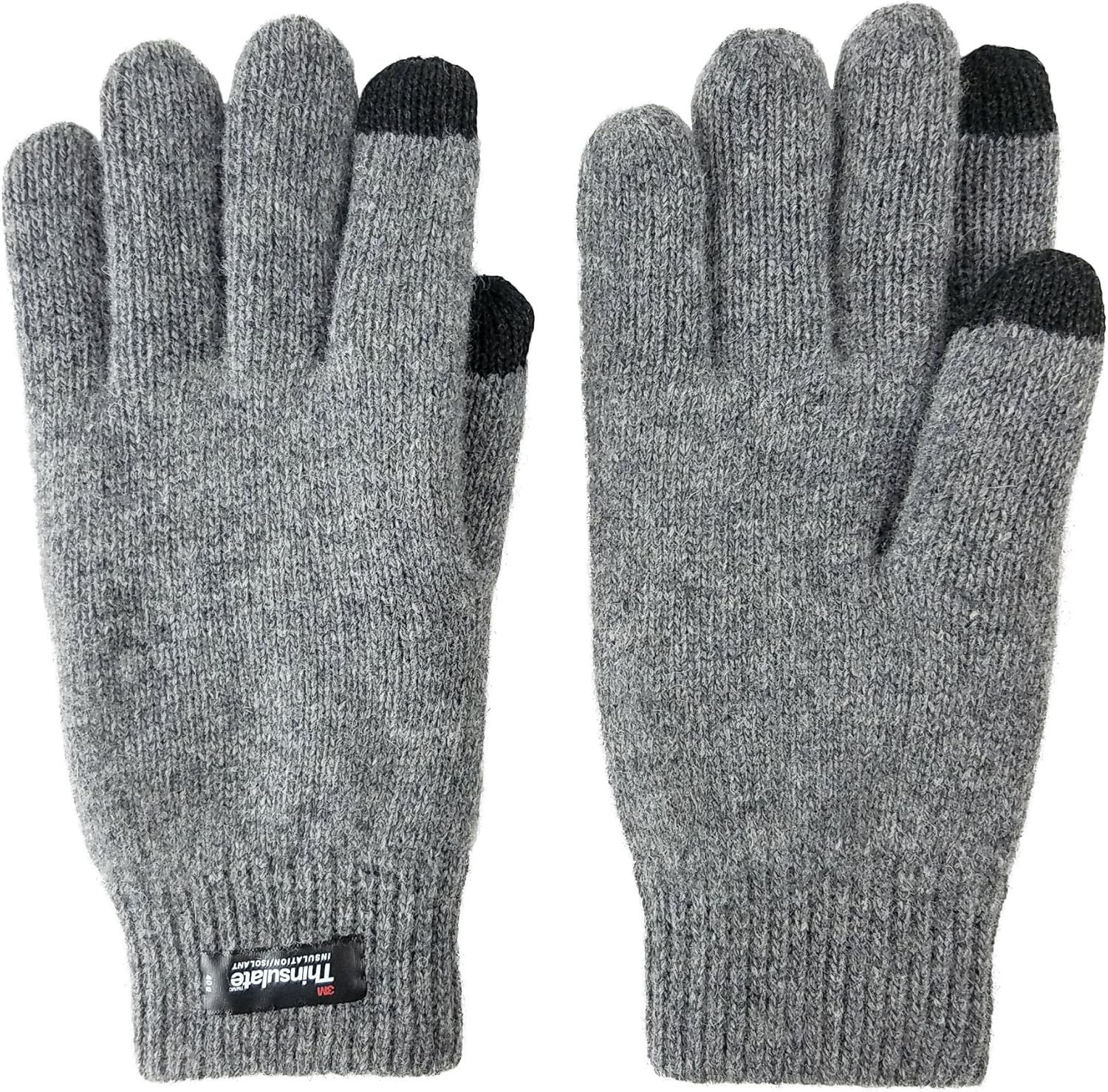 BRUCERIVER Men Pure Wool Knit Gloves with Thinsulate Lining and Elastic Rib Cuff