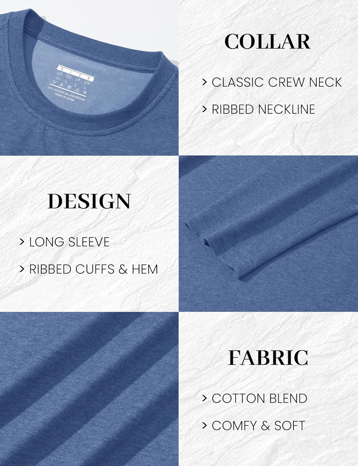 Men’s Long Sleeve Shirts Moisture Wicking Crew Neck T-Shirt Comfort Basic Undershirt