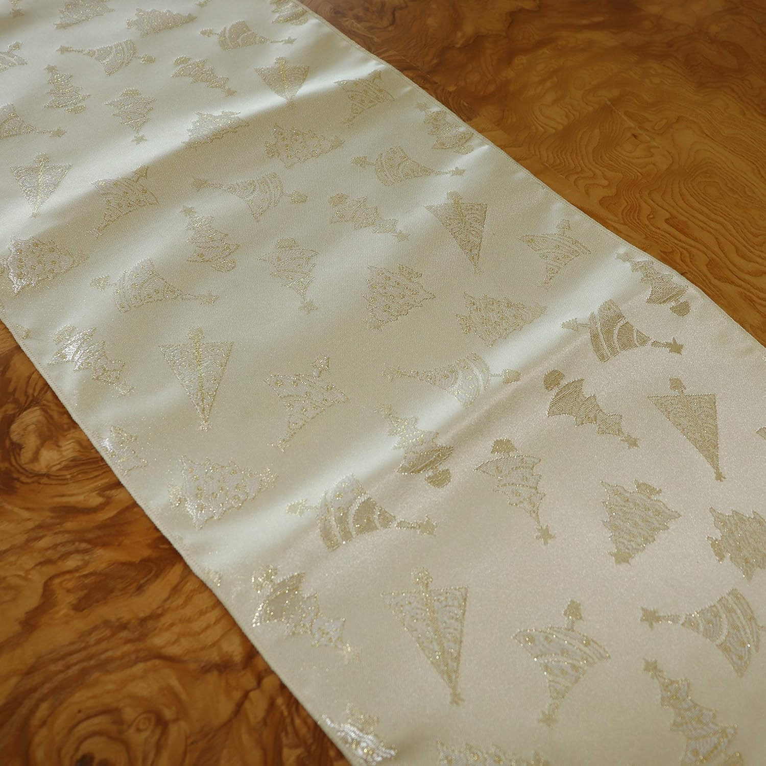 lovemyfabric Christmas Holidays Brocade Collection in Glittery Tree Print Table Runner (Gold, 12"X36")