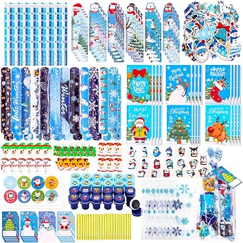 Atonofun 242 Pcs Christmas Party Favors, Christmas School Stationery Set Xmas Exchange Gifts Reward Prizes Bulk for Students Kids Xmas Stocking Stuffers School Goodie Bag Fillers