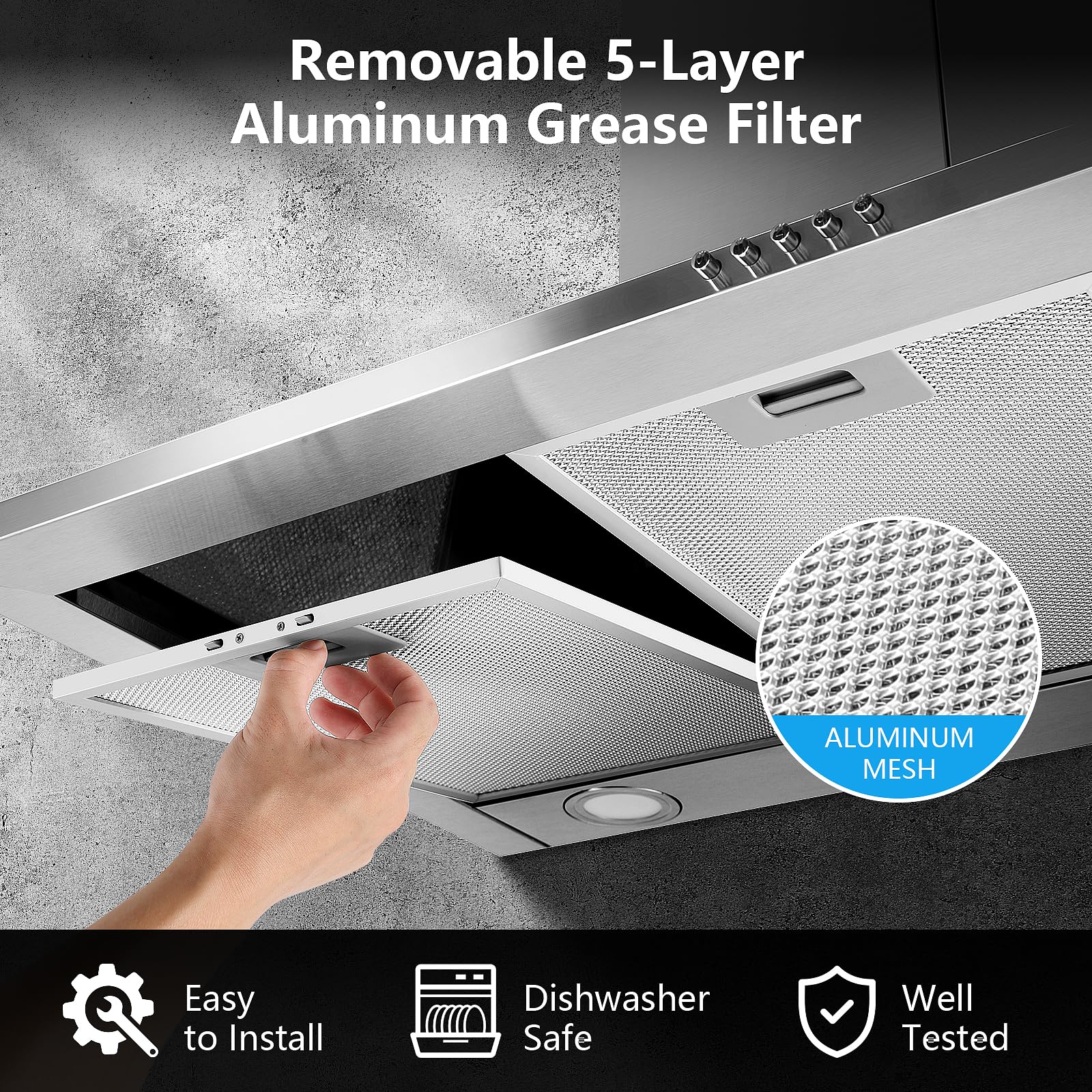 SNDOAS A++ Hotte Aspirante 60cm, Evacuation ou Recyclage 350 m³/h | Hotte Cuisine avec 2 Filtres à Charbon, 3 Vitesses, Hotte Murale Silencieuse en Inox Argent, Éclairage LED