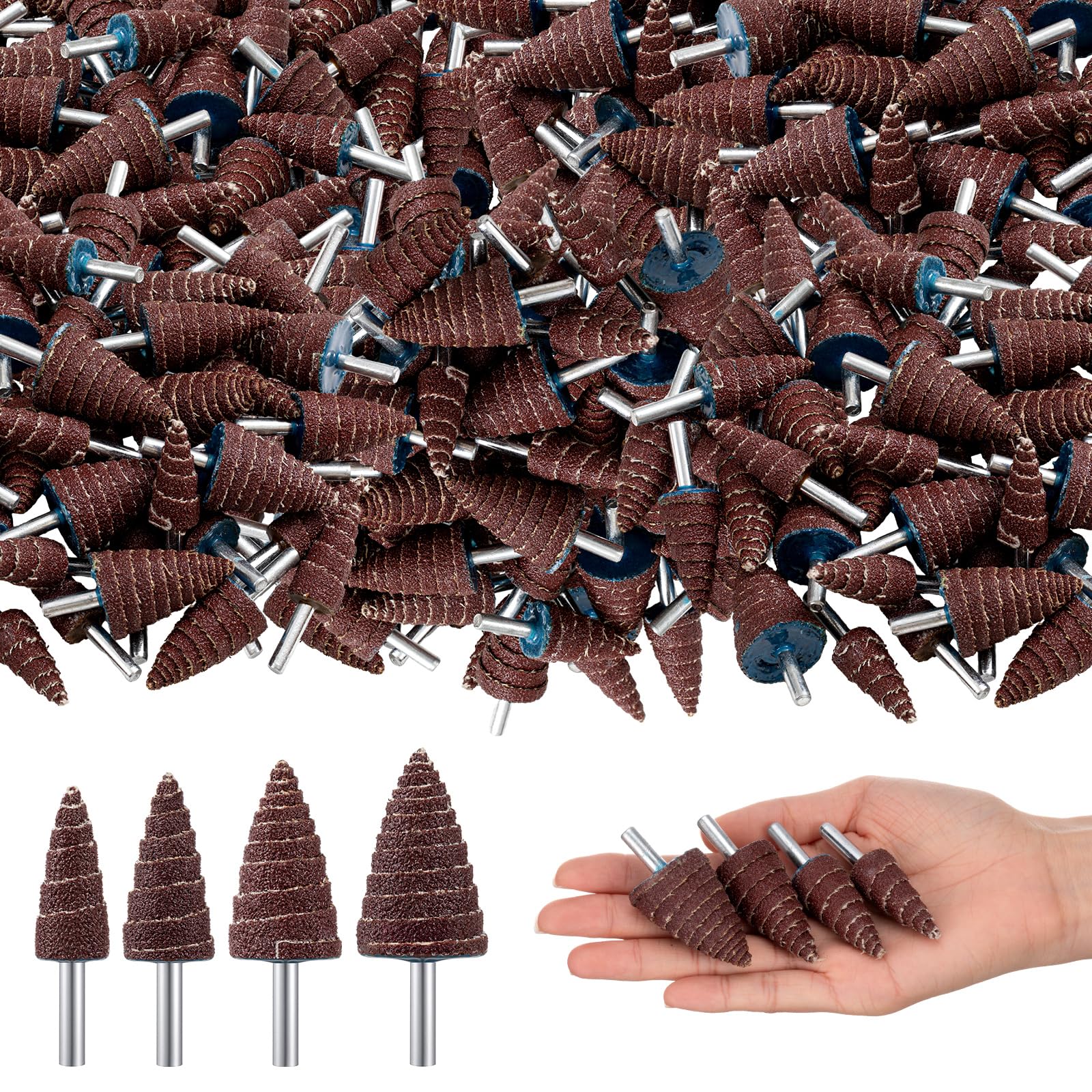 Yalikop 80 pezzi 1/4 "Shank 80 Grit Cone Shape Abrasive Abrasive Levigatura Bit 4 Dimensioni Flap Levigatura Mola Testa per Grinding Lucidatura Rimozione Ruggine Sbavatura