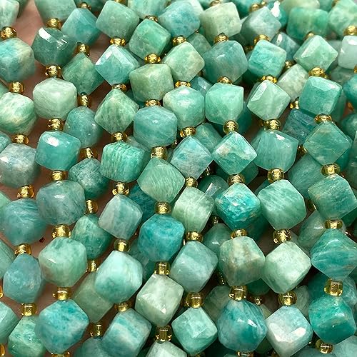 Miniatura 3 de ABCGEMS - Cuentas de amazonita brasileña azul aguamarina (una técnica de corte revolucionaria aporta un aspecto más dinámico a un cubo tradicional)
