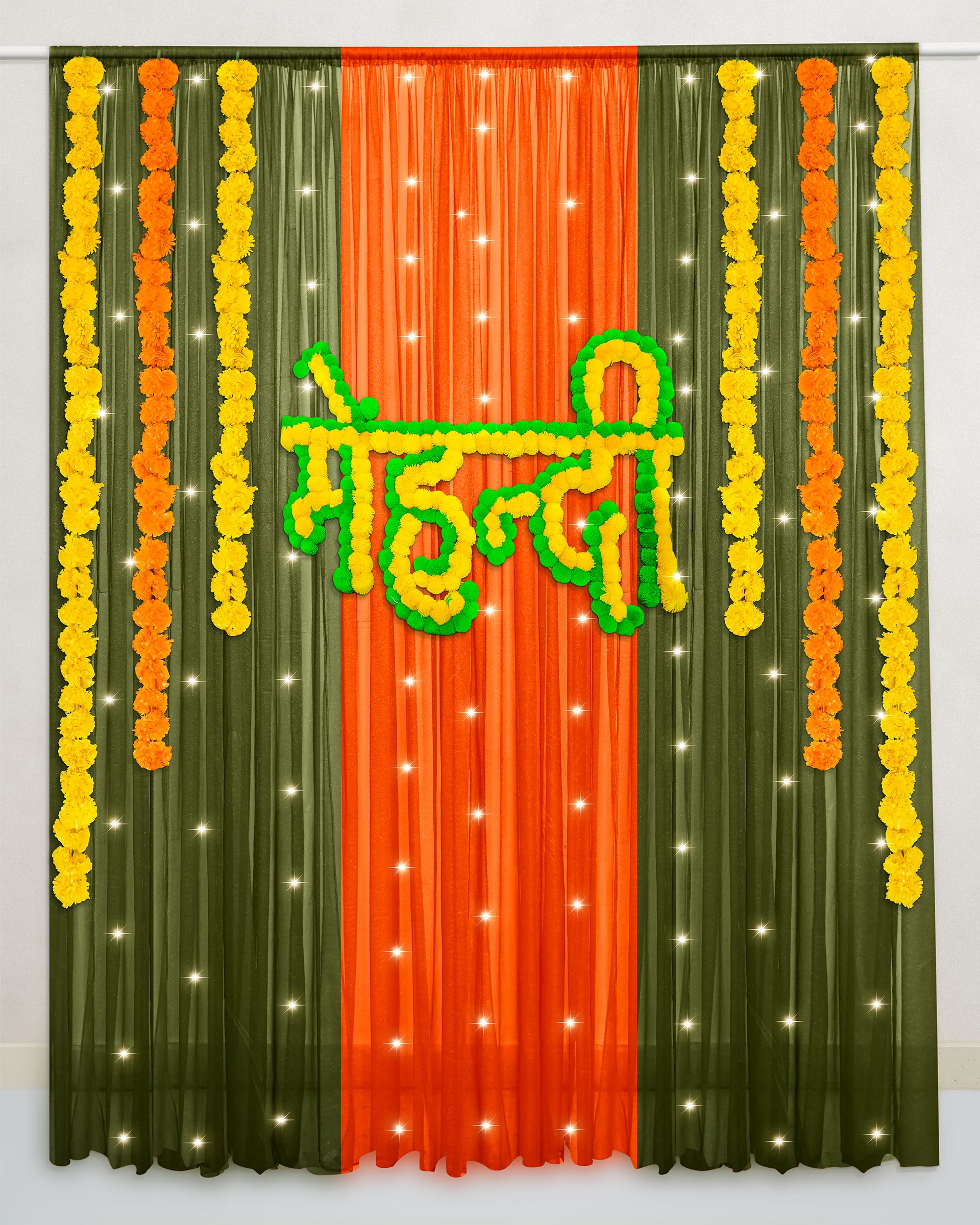 Special You Mehendi decoration items for home, Green & Orange background cloth for decoration, Haldi Mehndi decoration items for marriage, Wedding decorations item - 14 Pcs