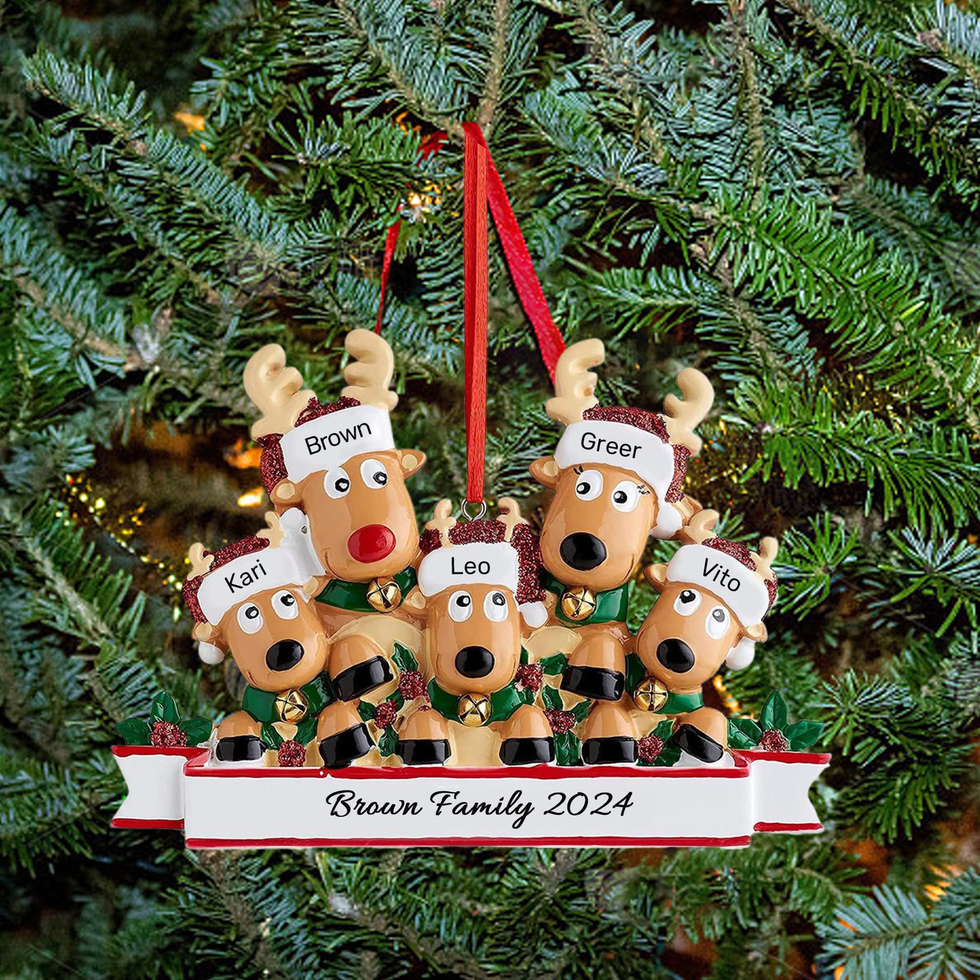 Personalised Christmas Baubles, Custom Family Christmas Decorations 2025, Reindeer Ornaments with Names for 2-8 Family Members, Xmas Tree Hanging Pendants Decor Gifts for Loved Ones