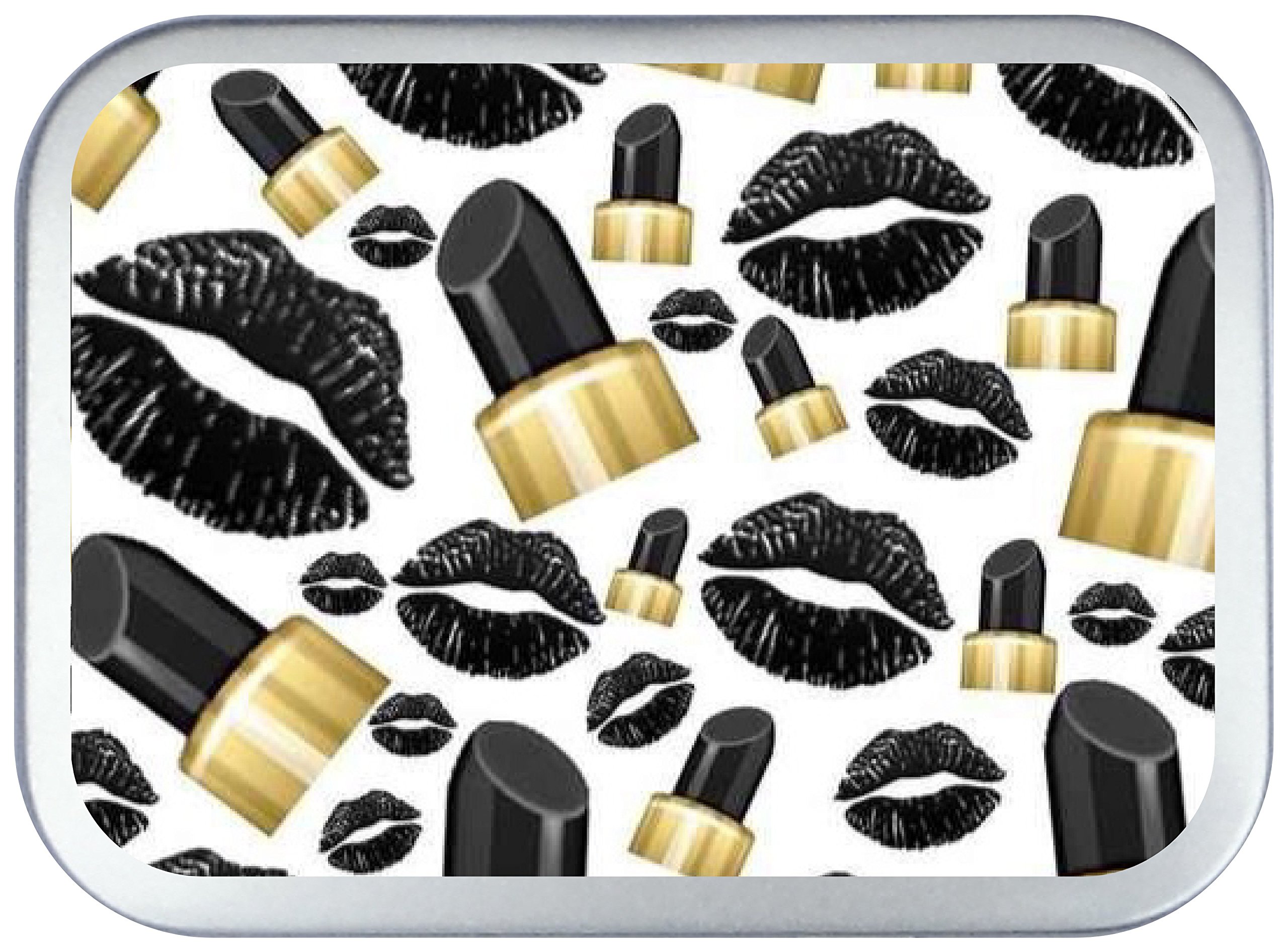 LIPSTICK & KISSES TOBACCO TIN 2oz SILVER HINGED TOBACCO TIN,150 ML PILL BOX,BACCY STORAGE TIN
