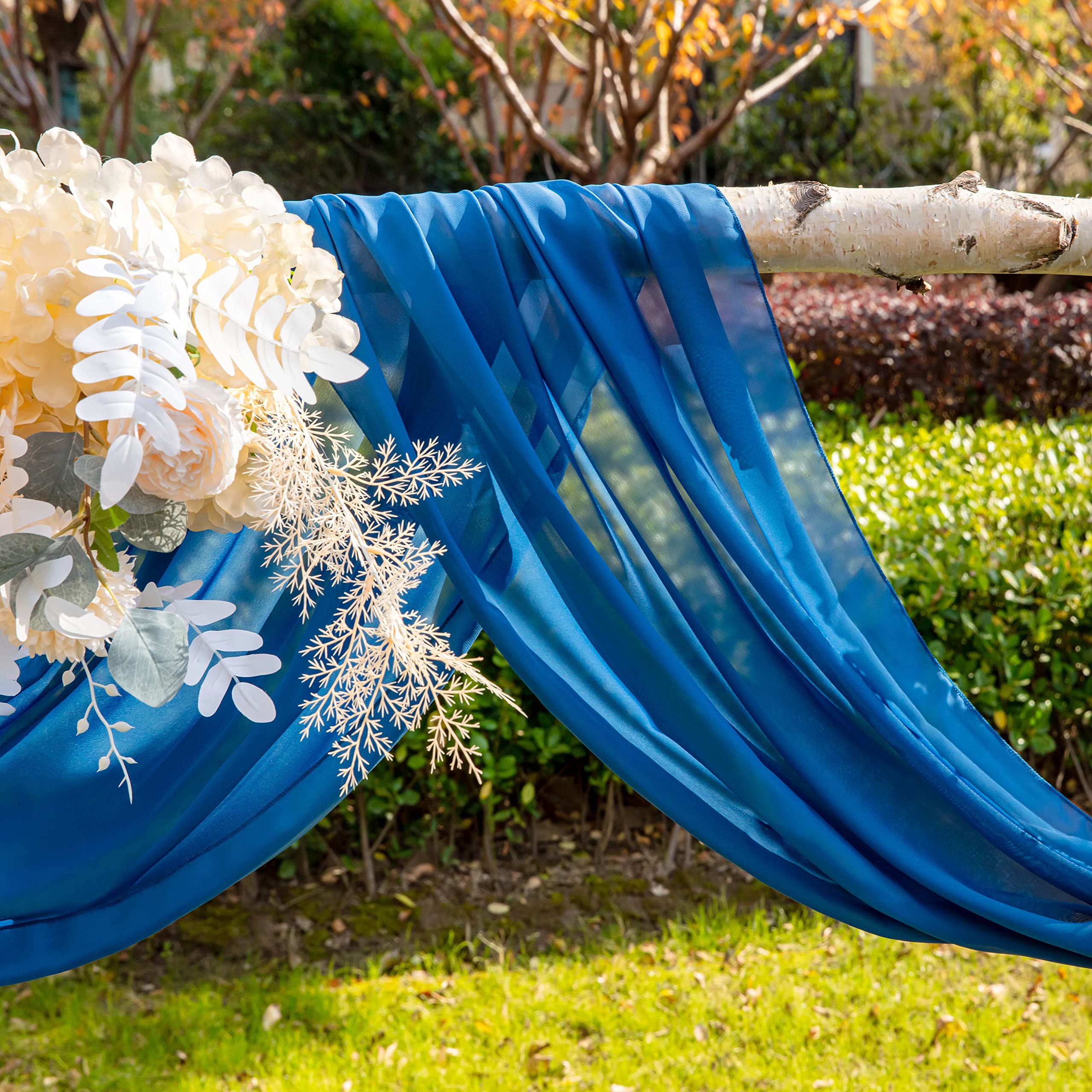 EBETA Tenda per matrimonio, decorazione a mano libera, per arco di nozze e uva a baldacchino, tenda per finestre, Mantovane in tessuto chiffon (Blu denim, 145 x 600 cm)