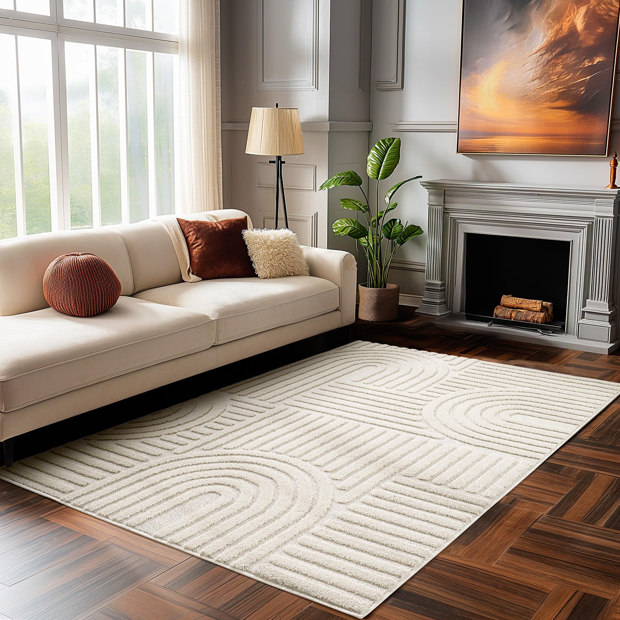 HomebyHome Wohnzimmer Teppich Hochflor Skandi Boho Design Hoch-Tief Effekt Weicher Shaggy Langflor Flauschig Pflegeleicht Modern für beistelltisch