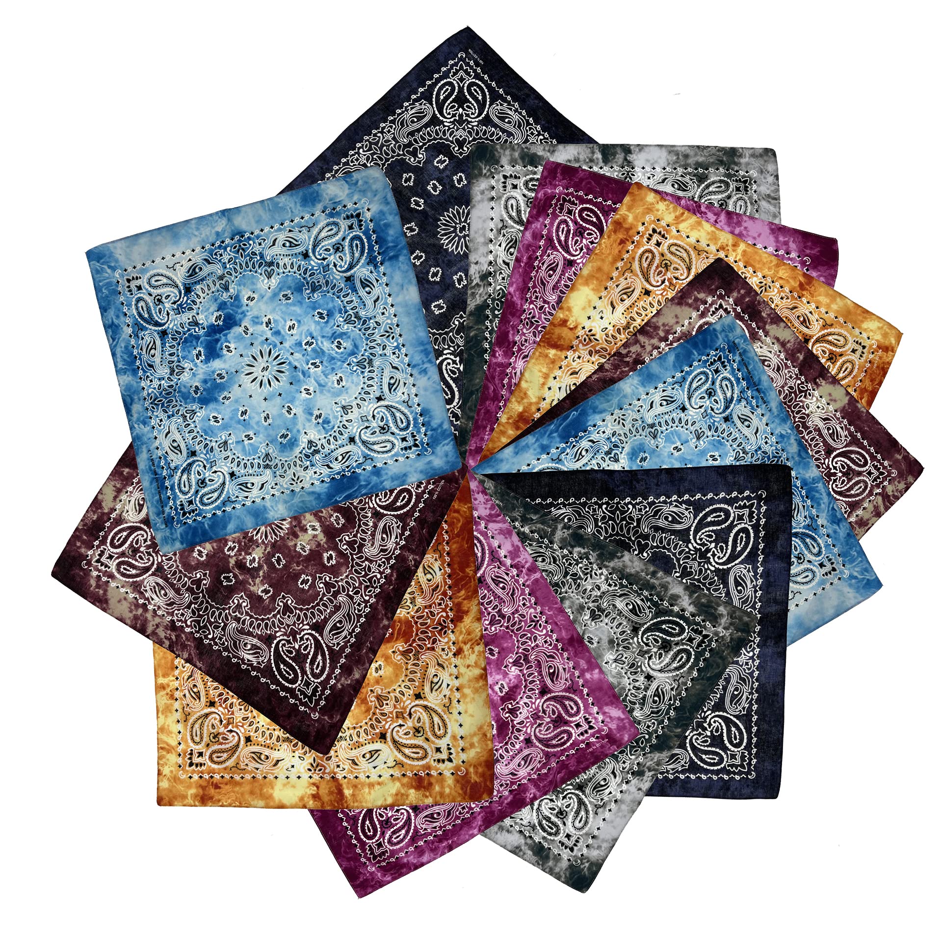 supcow 12 Pack Novelty Gradient Cotton Bandanas Paisley Print Head Wrap Handkerchief