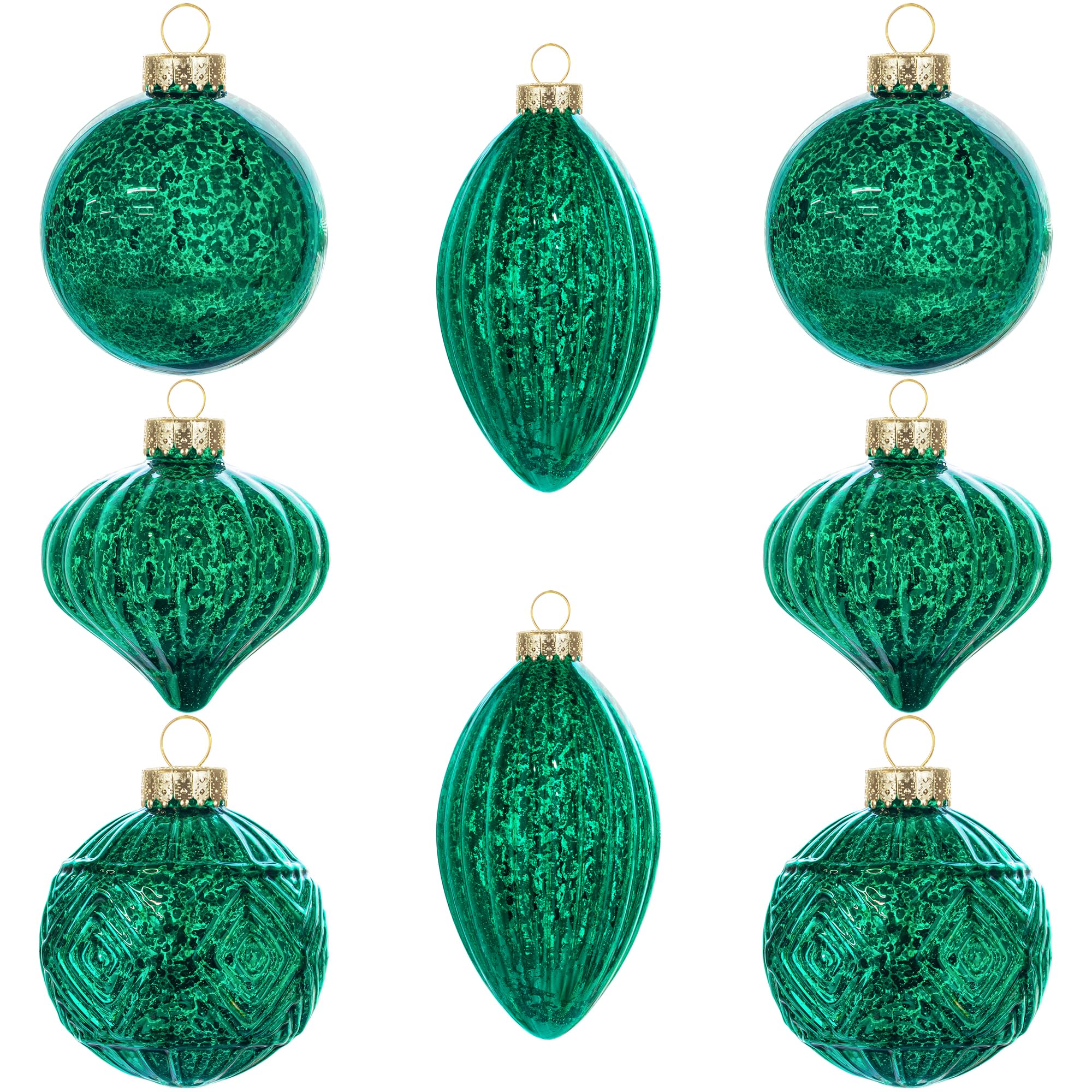 Boules de cadeaux Noel en verre véritable vert et doré, lot de 8 suspensions KI Store