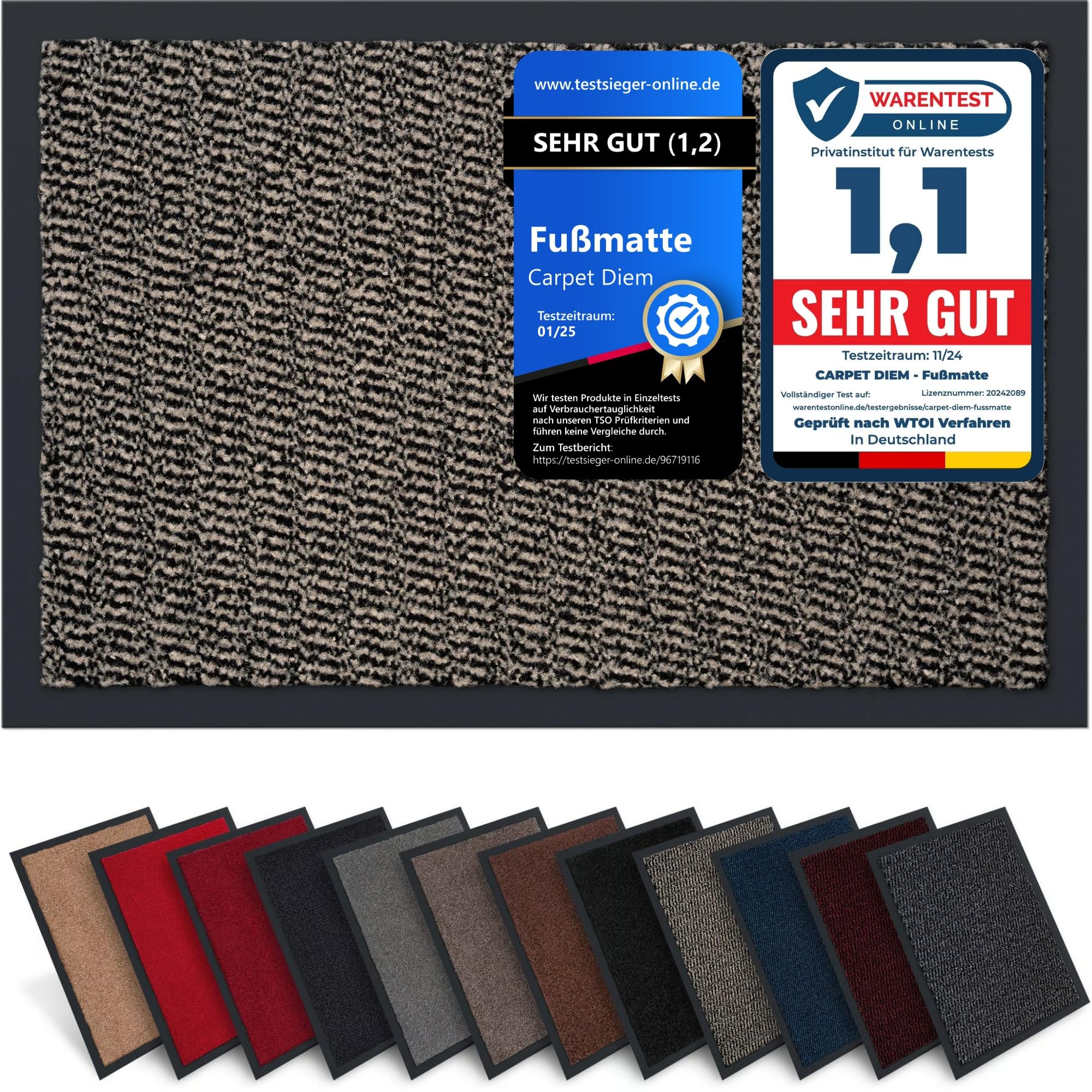 Carpet Diem Fußmatte, einfach sauber I Schmutzfangmatte Eingangsbereich - Fussmatte Innen & Außen, rutschfeste Türmatte, Schmutzfang Teppich für Haustür I Fußabtreter in Beige-Schwarz 90x150 cm
