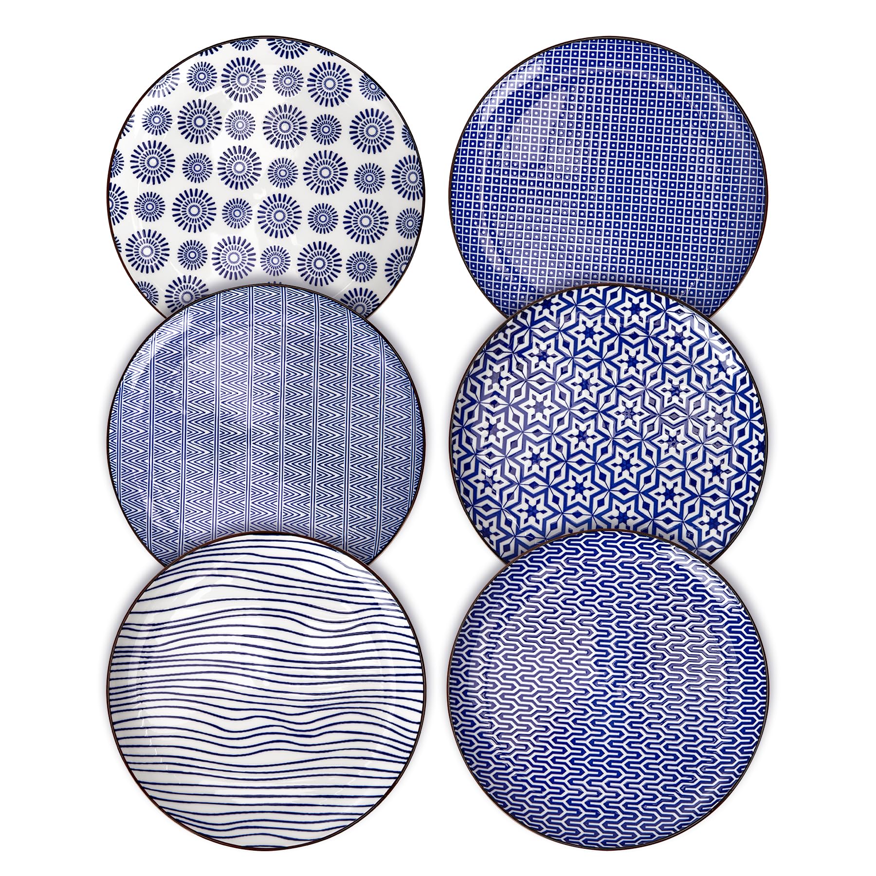 Porzellan-Dessertteller, Vorspeisenteller, Salatteller, kleine Teller, spülmaschinen-, mikrowellen- und ofenfest (Vintage-Blau, 20,3 cm)