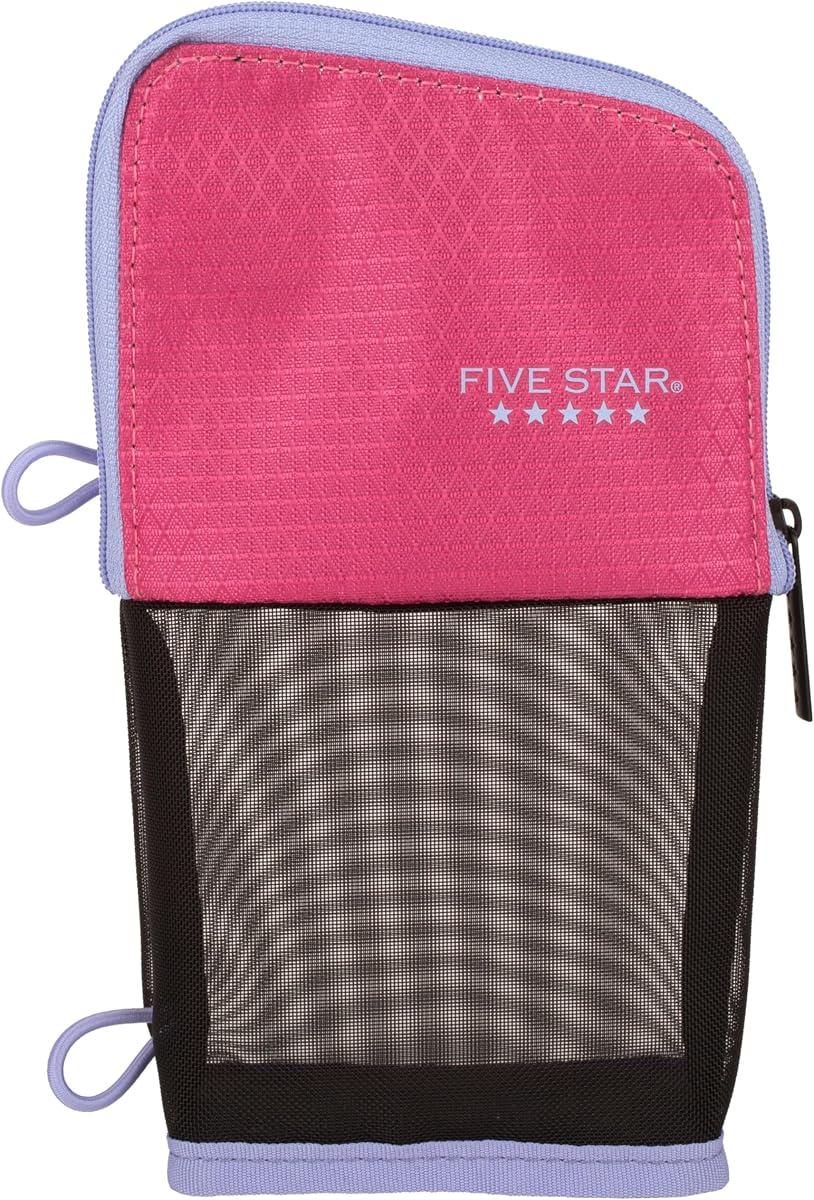 Five Star Estuche para lápices, estuche para bolígrafos, estuche con cremallera Stand 'N Store, se adapta a carpetas de 3 anillas, organizador de almacenamiento para suministros escolares, auriculares, cargadores, cables, maquillaje, rosa/baya (500210F-ECM)