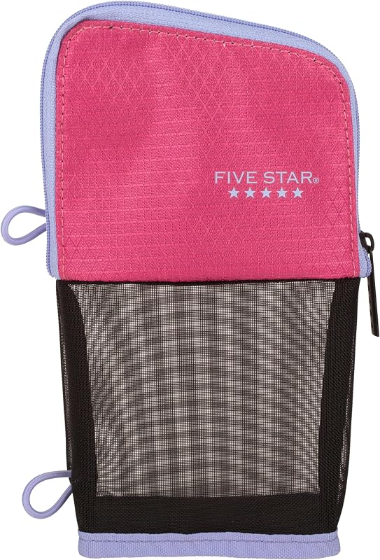 Five Star Estuche para lápices, estuche para bolígrafos, estuche con cremallera Stand 'N Store, se adapta a carpetas de 3 anillas, organizador de almacenamiento para suministros escolares, auriculares, cargadores, cables, maquillaje, rosa/baya (500210F-ECM)