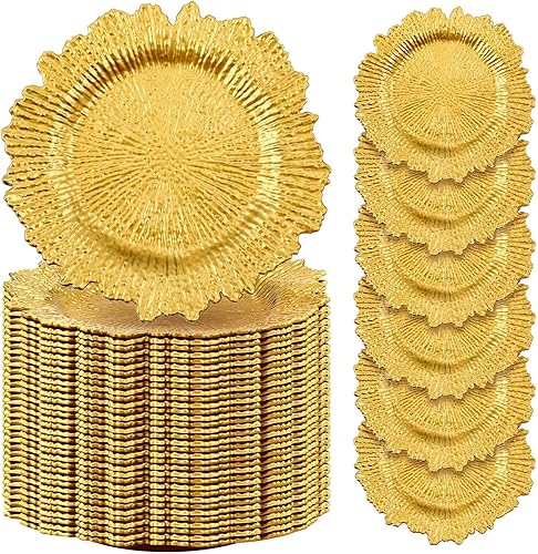 Miniatura 78 de Tanlade 50 Pcs 13 Inch Charger Plates Bulk Round Wedding Chargers Plastic Dinner Plates for Table Setting Wedding Party Decoration (Gold)