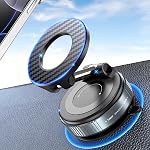 PlusAcc Vacuum Magnetic Car Phone Holder - Suction Cup Phone Mount 360° Rotatable Foldable Portable Strong Magnet Stand for iPhone 16/15/14/13 & Samsung in Gym, Mirror,Smooth Surface, All Vehicles
