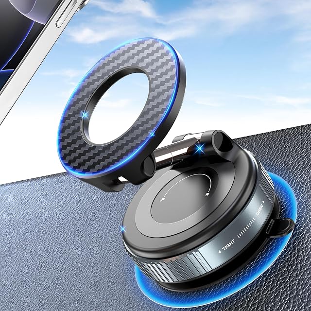 PlusAcc Vacuum Magnetic Car Phone Holder, Suction Cup Nano Gel Phone Mount For Magsafe, 360° Rotatable Foldable, For Dashboard & Windshield, Compatible with iPhone 17/16/15/14/13/12 Pro Max, Plus, Air