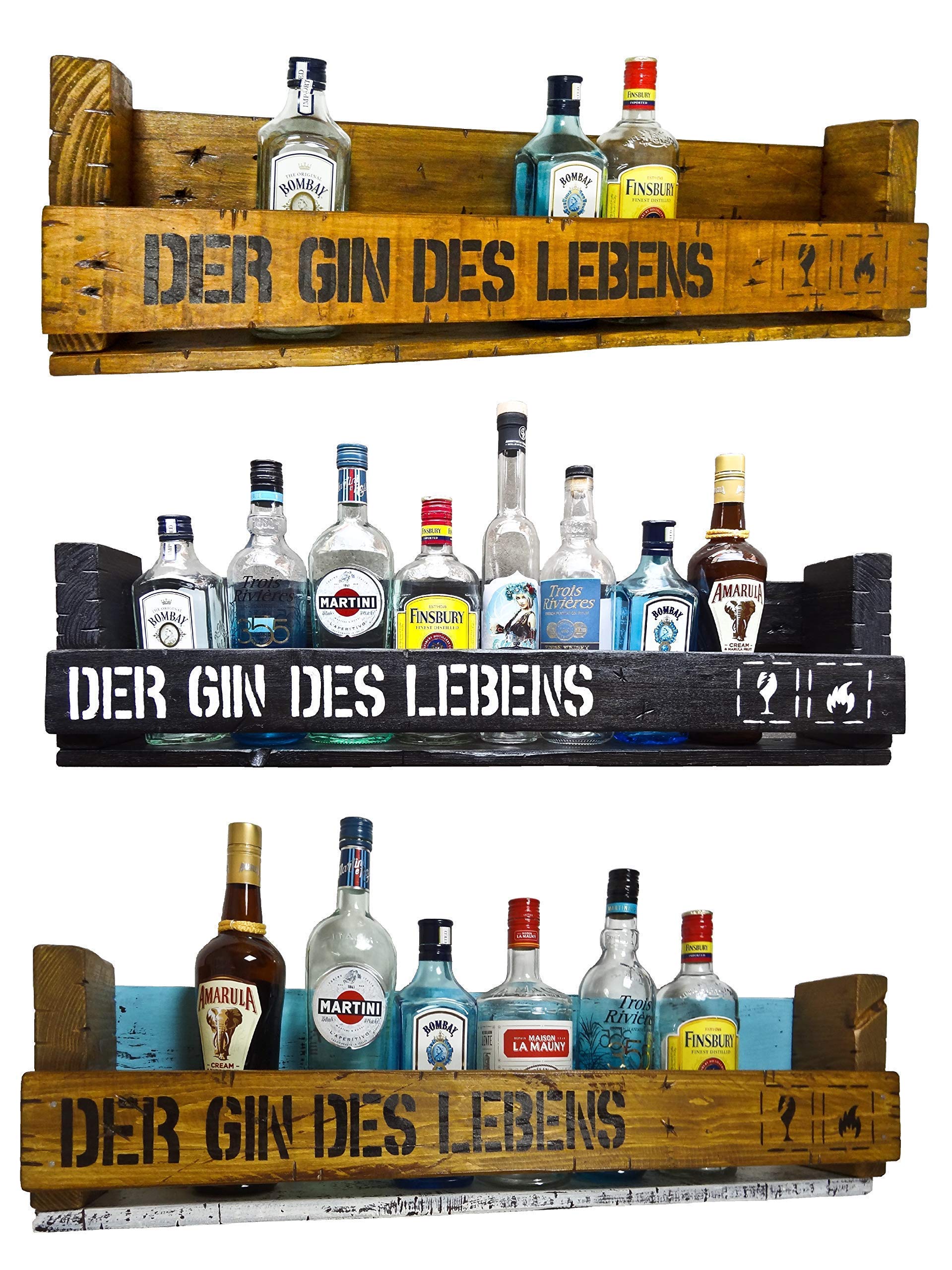 " Der Gin des Lebens " SHaBBY ViNTaGe PaLeTTeNReGaL (HxLxT: 23x8ox9,5cm) Wandbar Barelement Weinregal Flaschenhalter shabby vintage rustikal Flaschenregal personalisierbar