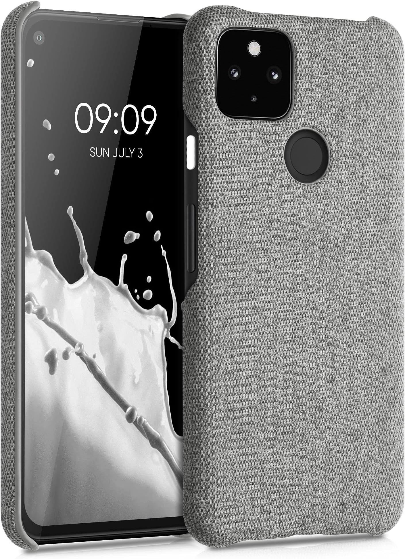 kwmobile Fabric Case Compatible with Google Pixel 5a 5G - Case Hard Protective Phone Cover with Material Texture - Light Grey