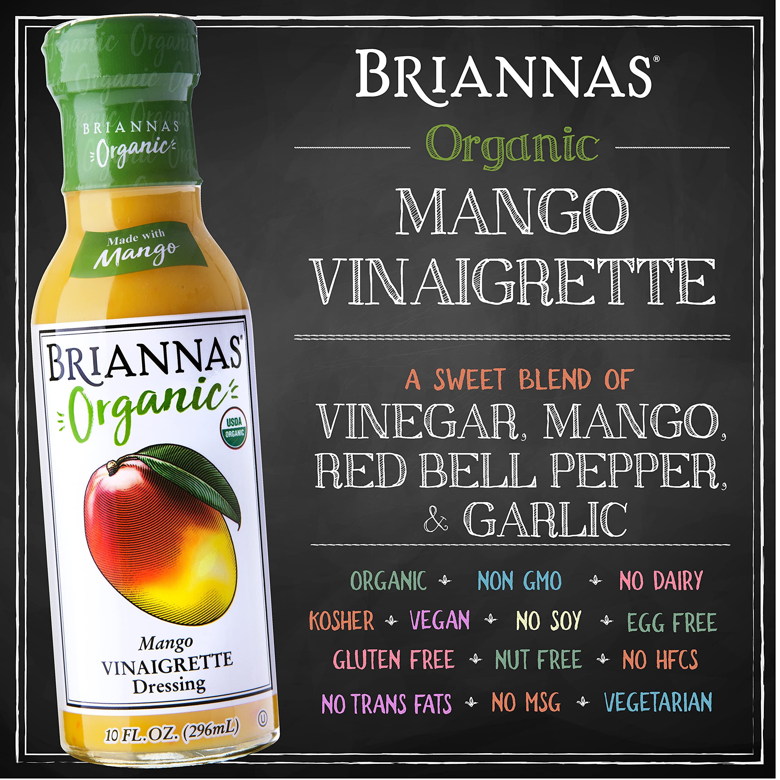 BRIANNAS Organic Mango Vinaigrette Dressing, 10 Fl Oz GLUTEN Free