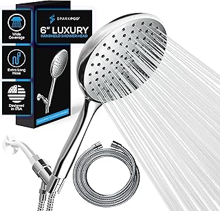 SparkPod High Pressure Handheld Shower Head with Hose - Huge 6-Inch Rainfall Shower Head, Extra Long 6ft. Hose & Adjustabl...
