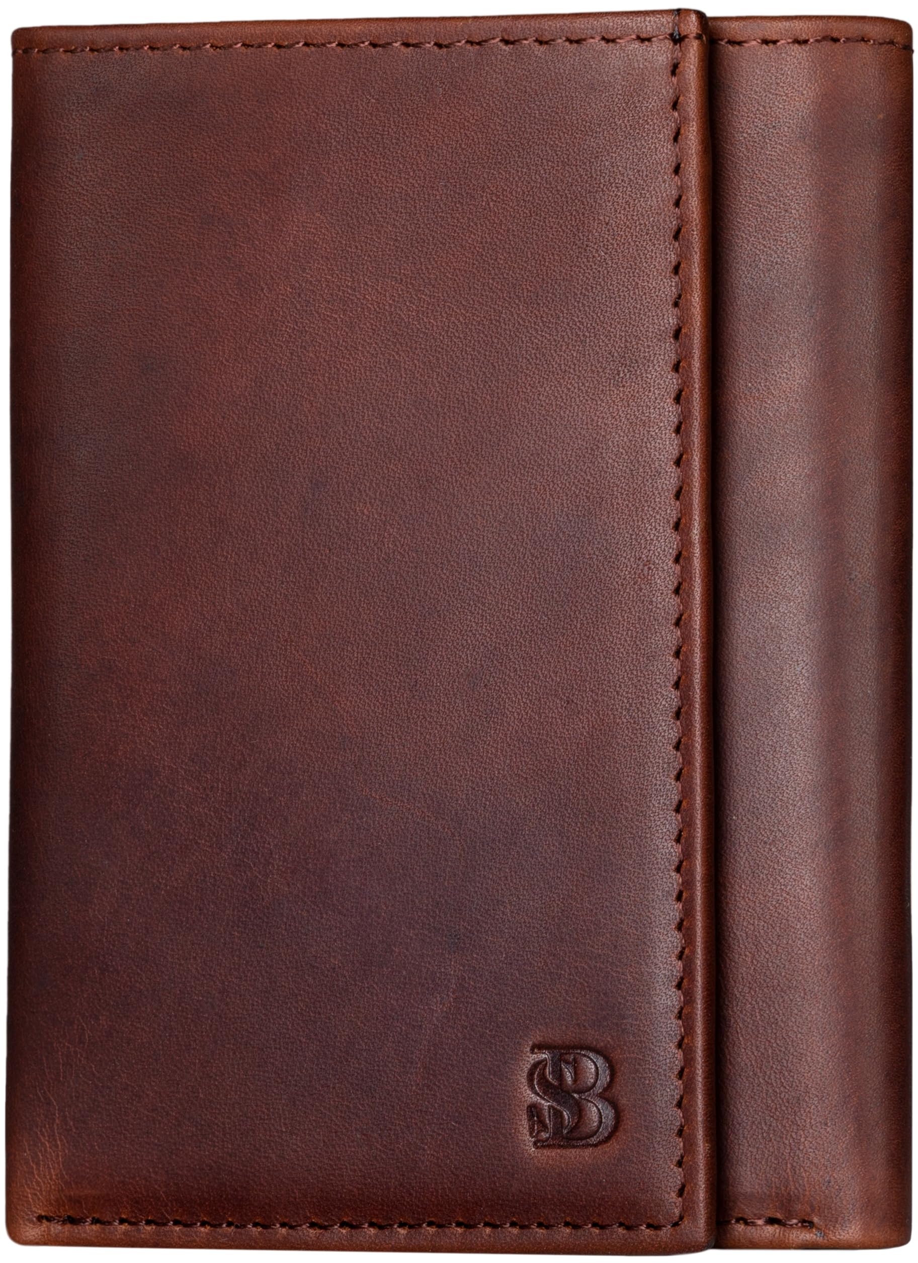 SERMAN BRANDS Trifold Wallet for Men - RFID Blocking Full Grain Leather, 11 Card Slots &amp; ID Window, Slim Everyday Carry, Durable Stitching, Gift for Him