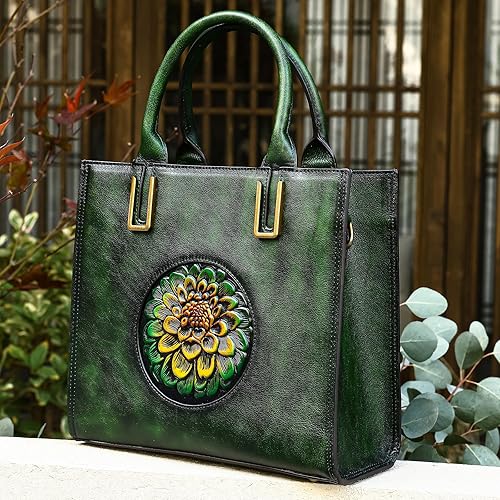 Miniatura 2 de Women's Genuine Leather Crossbody Bag Vintage Embossed Satchel Shoulder Purse Large Handbag