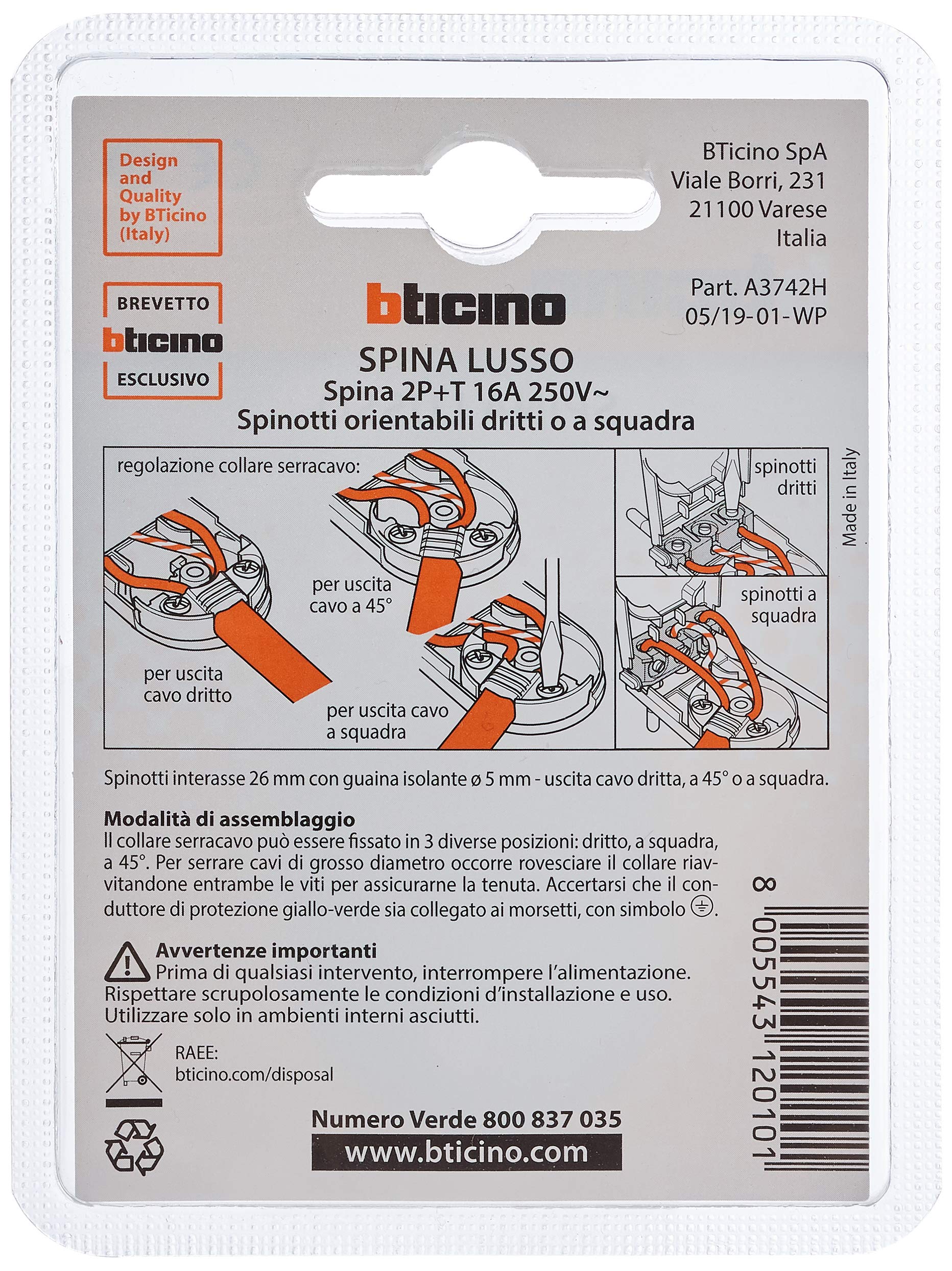 Bticino CPF216/42 Steckdose Unterputz, IP44, 16A, 2P+T, 220V – Feuchtigkeitsgeschützt Und Robust