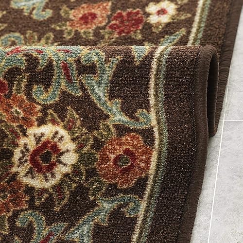 Miniatura 7 de Antep Rugs Alfombras antideslizantes (antideslizante) 2 x 4 con parte trasera de goma moderna floral de bajo perfil para cocina (marrón, 2 pies 3