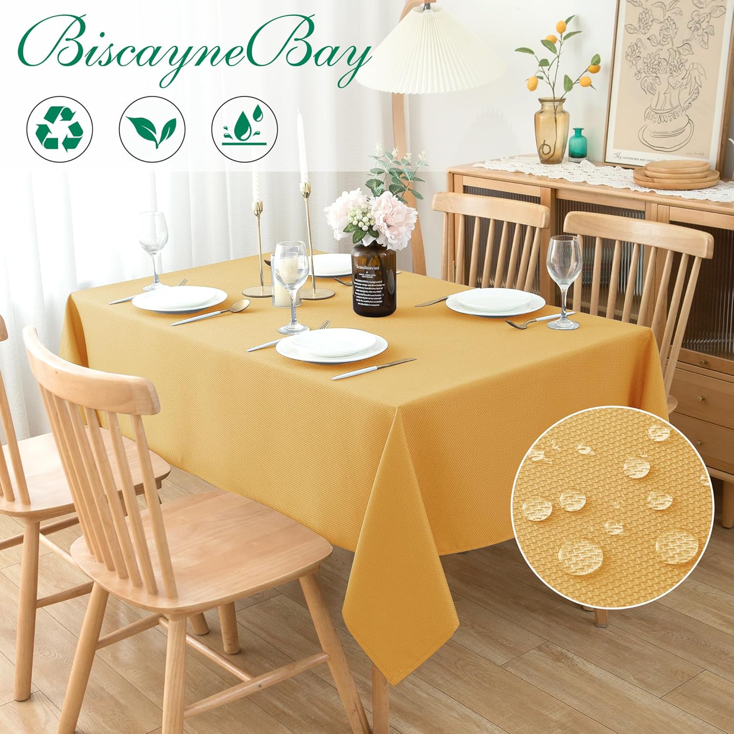 Biscaynebay Fall Tablecloth Textured Fabric 70x120 Inch Rectangular, Fall Gold Thanksgiving Autumn Harvest Water Resistant Fabric Tablecloths for Kitchen, Dining, Wedding, Parties Machine Washable - Image 2