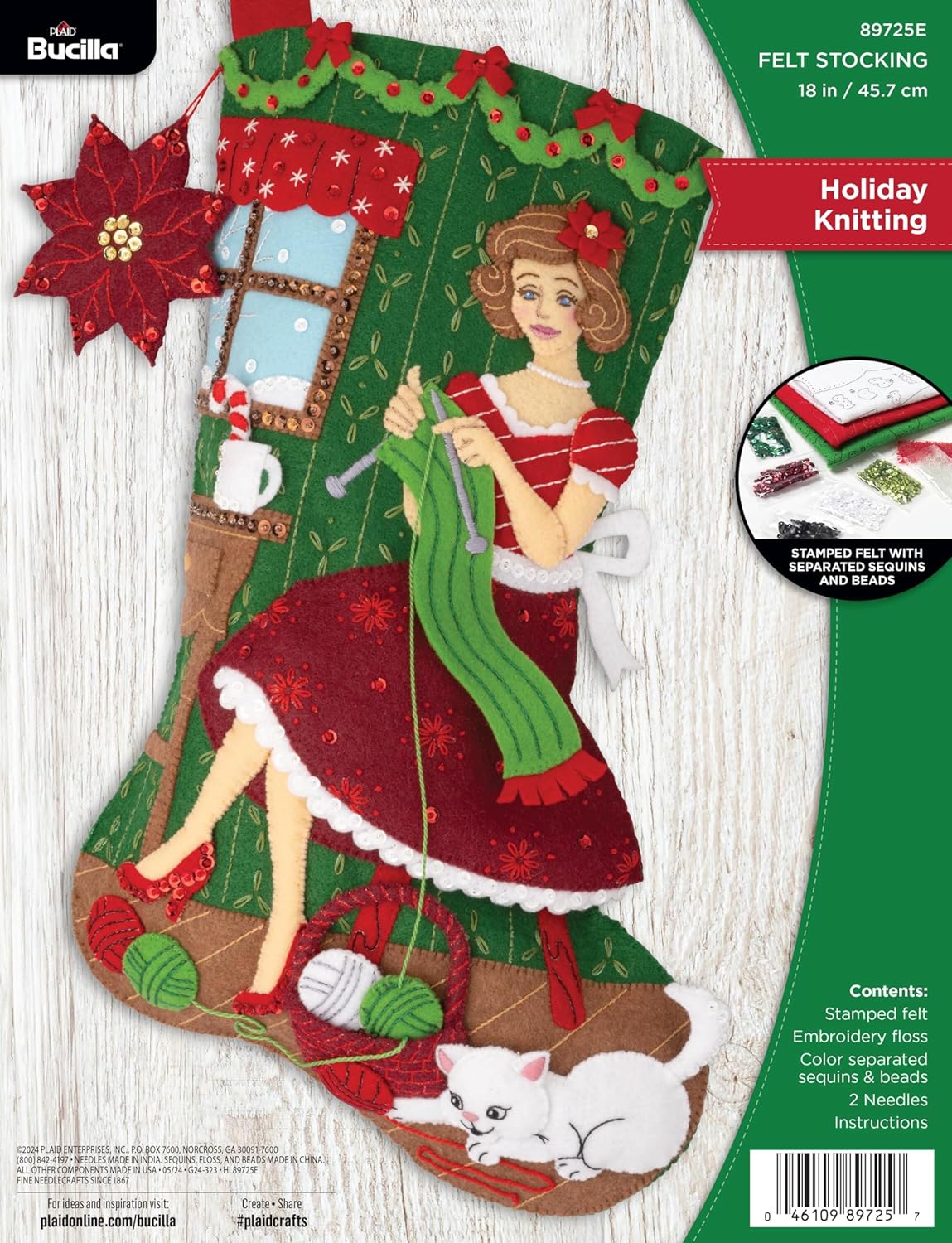 Bucilla, Felt Applique 18" Stocking Making Kit, Holiday Knitting, Perfect for DIY Arts and Crafts