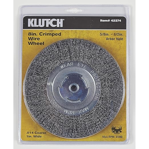 Klutch 8in. Coarse Crimped Wire Wheel, Alloy Steel Grit, Alloy Steel, Bench Grinder Compatible
