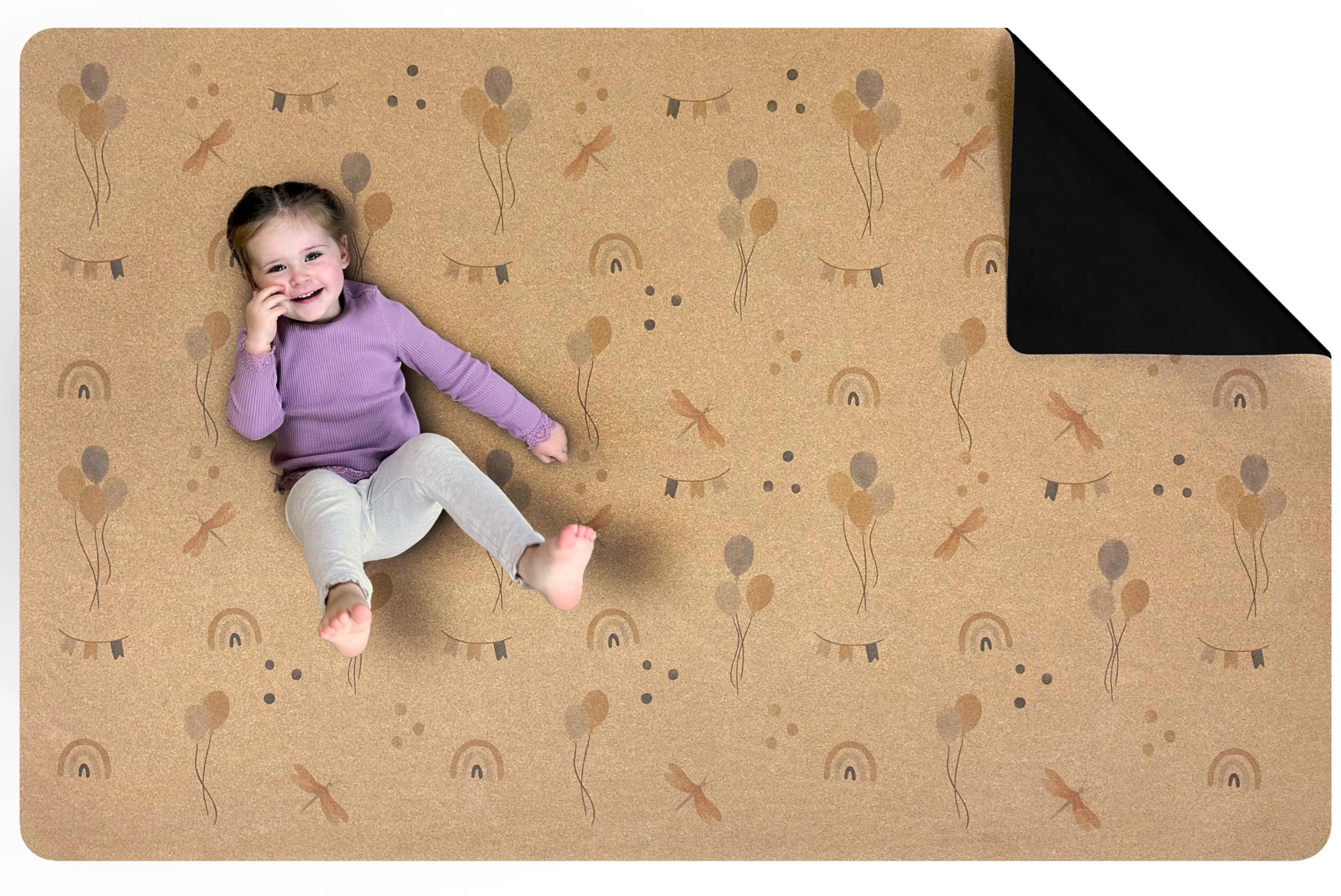 LITTLE LEMON – Krabbelmatte Baby Teppich Babymatte | Kork & Naturkautschuk 180x115cm | BPA- & Schadstofffreie Kinder Spielmatte | rutschfest