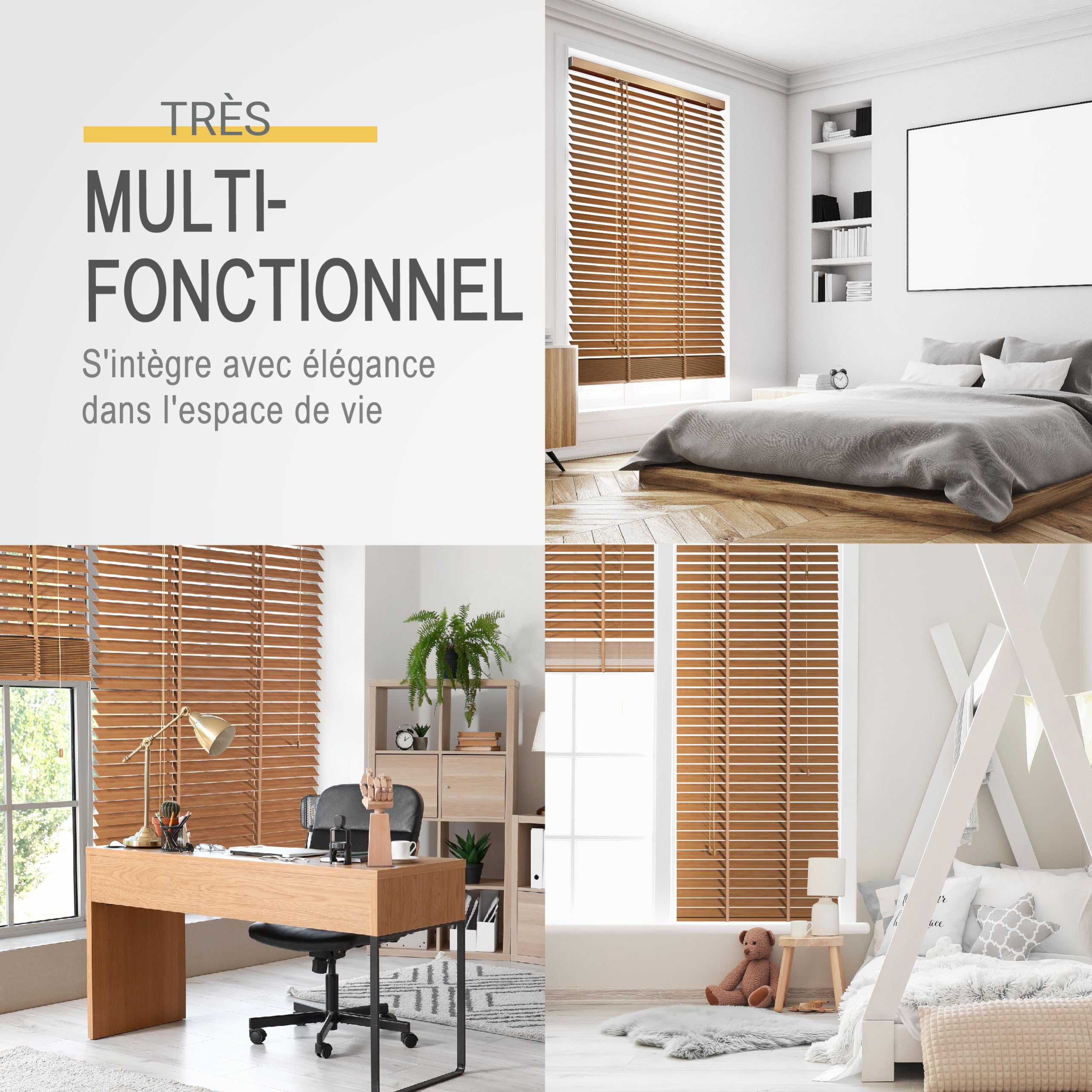 Sol Royal Store Venitien Bois 80x180 cm Lamelles 50 mm Extra Larges Chêne – Montage Facile Mur & Plafond – Brise-Vue Fenêtre Bois Massif – Stores Vénitiens Intérieurs & Extérieur BE5